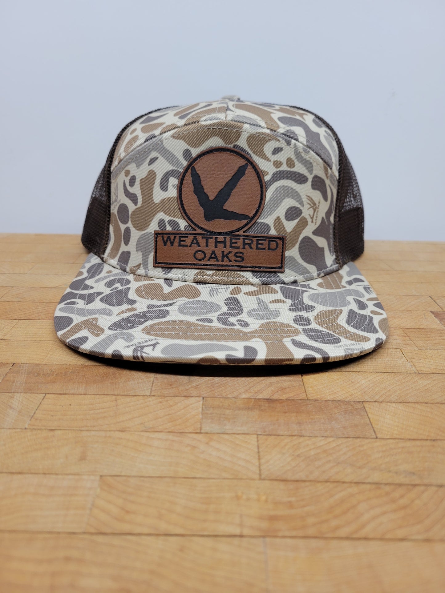 7 panel old school leather patch hat